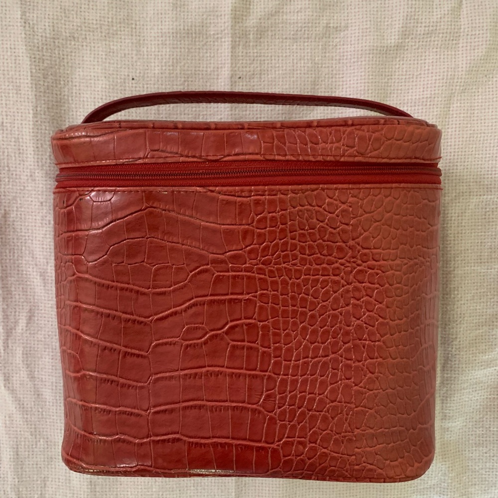 Red Croc-Embossed Cosmetic Bag